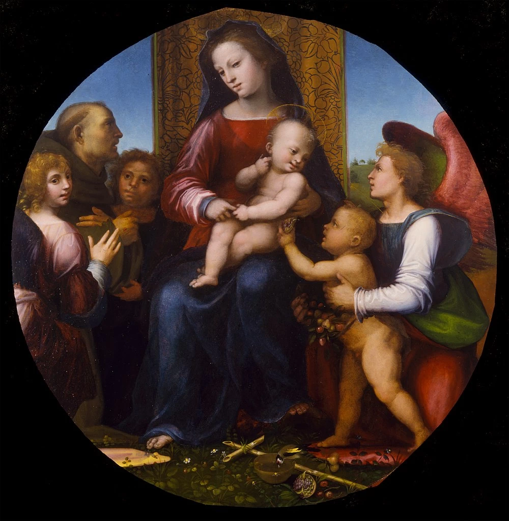 Vergine col Bambino con san Giovannino, san Francesco e tre angeli - Columbia Museum of Art, attribuito